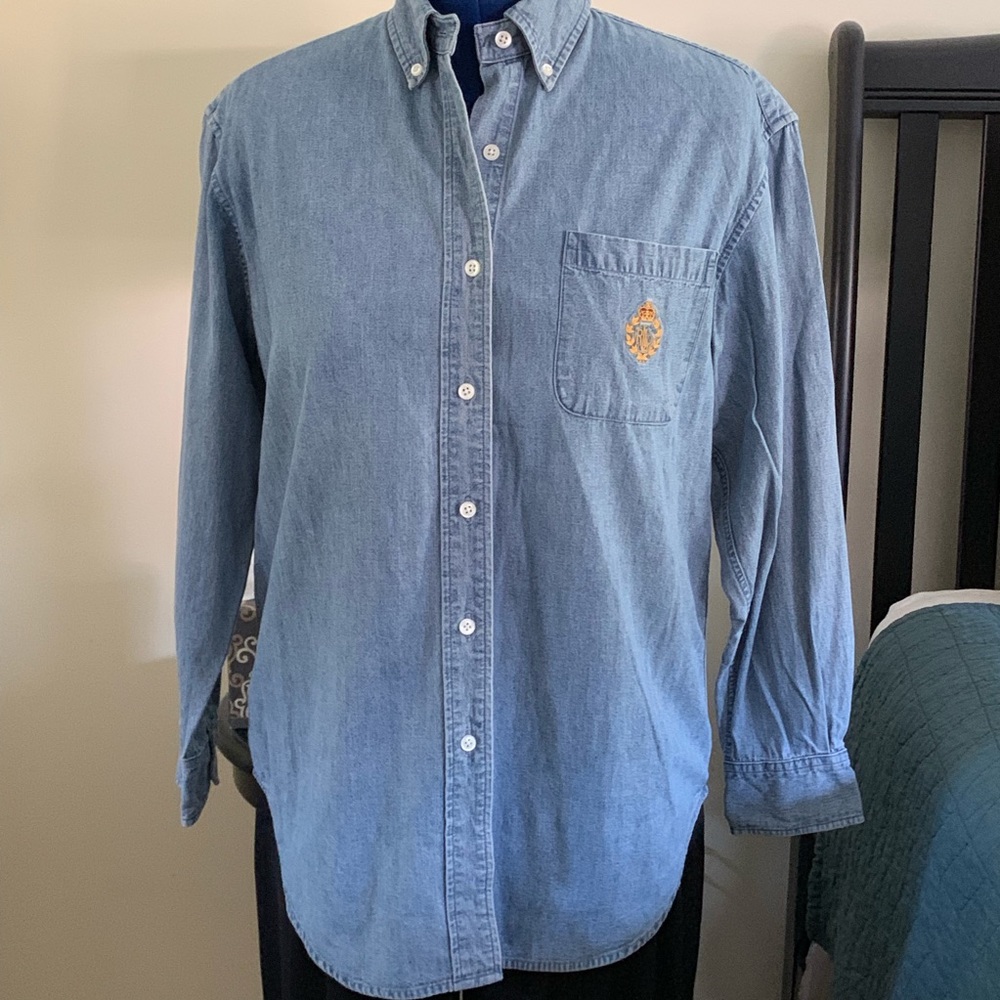 Ralph Lauren Weathered Denim Button Down Top